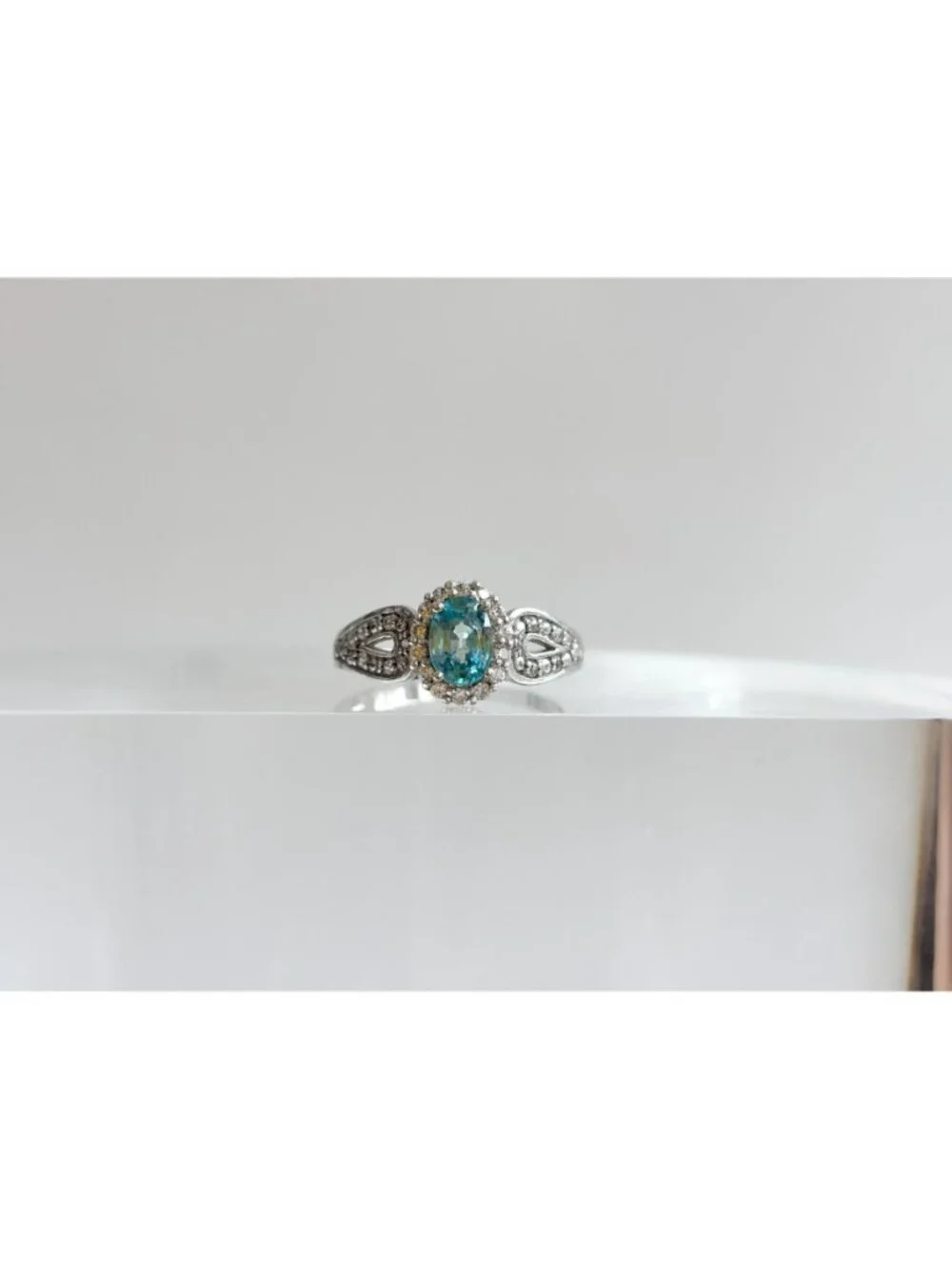 Blue Topaz Halo Style Multi Gemstone Sterling Silver 925 Vintage Ring - sz 8